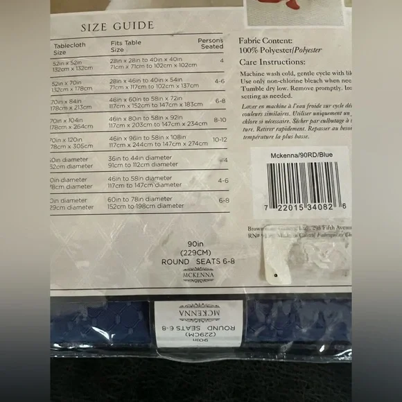 McKenna Tablecloth Microfiber Blue Round 90in - Picture 5 of 7